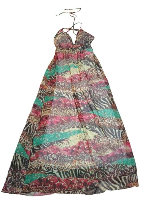 Baby Phat Dresses & Skirts - Baby Phat Multicolor Halter Maxi Dress in Teal, Pink & Brown